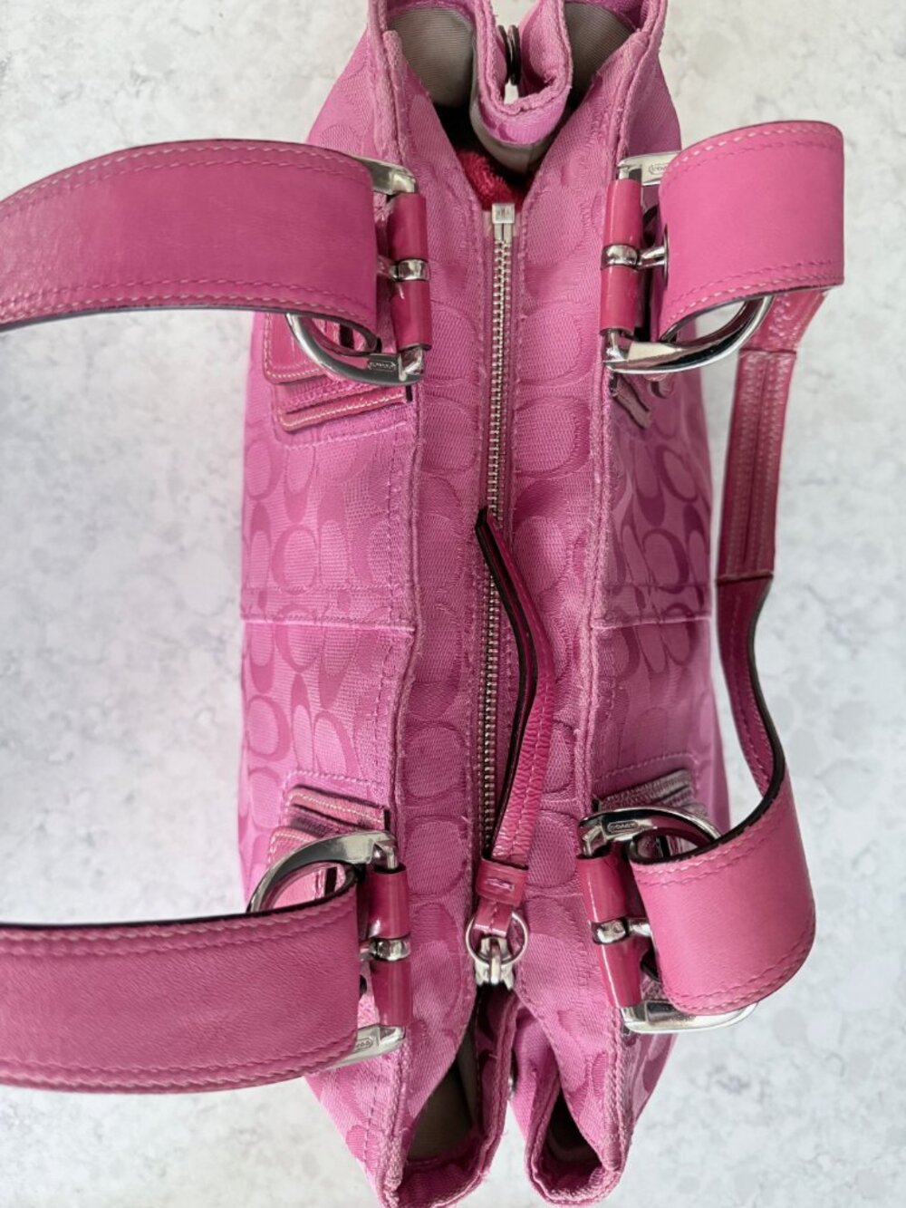 Coach Pink Monogram Soho Tote Bag - Picture 7 of 13